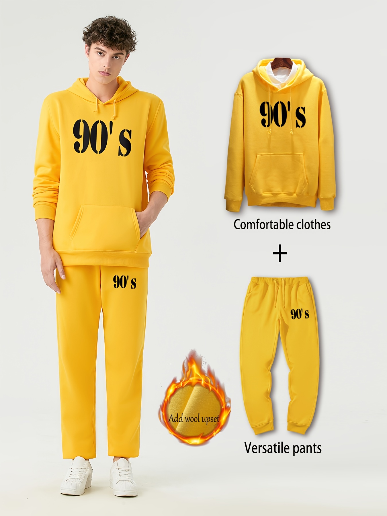 2pcs Mens Casual Warm Sweatsuits Graphic Print Hoodie With Kangaroo Pocket  Drawstring Sweatpants, Shop The Latest Trends