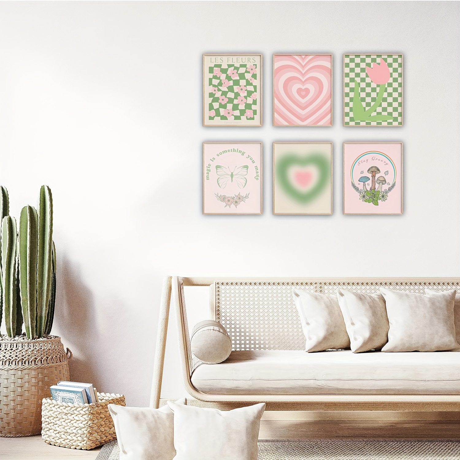 6pcs Green And * Wall Art Set For Living Room, Danish Pastel Aesthetic Room  Decor, Abstract Home Wall Art Prints, Preppy Posters For Bedroom, Bathr