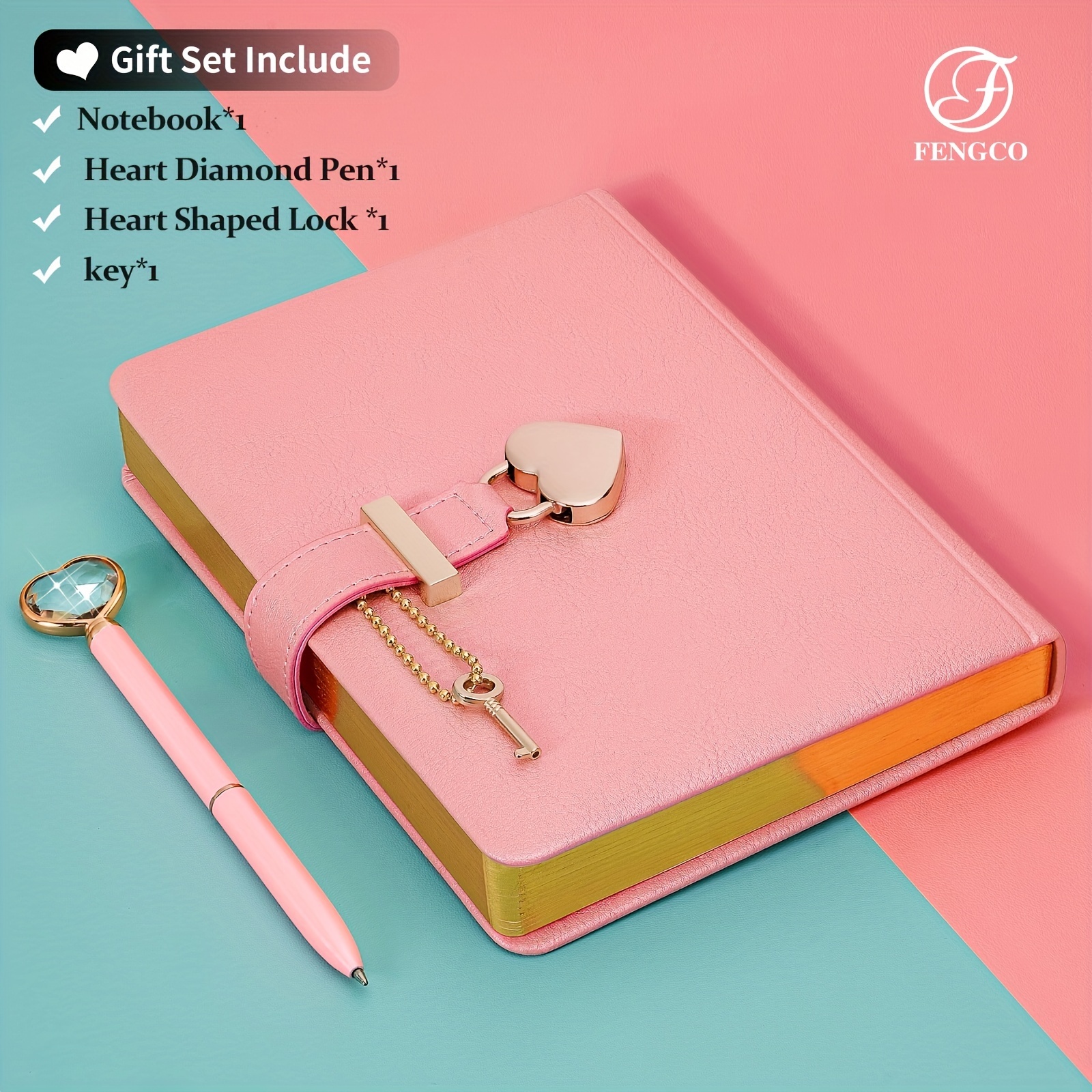 

Lovely Heart Lock Journal & Pink Heart Drill Ballpoint Pen Set - Perfect Gift For Any Occasion!