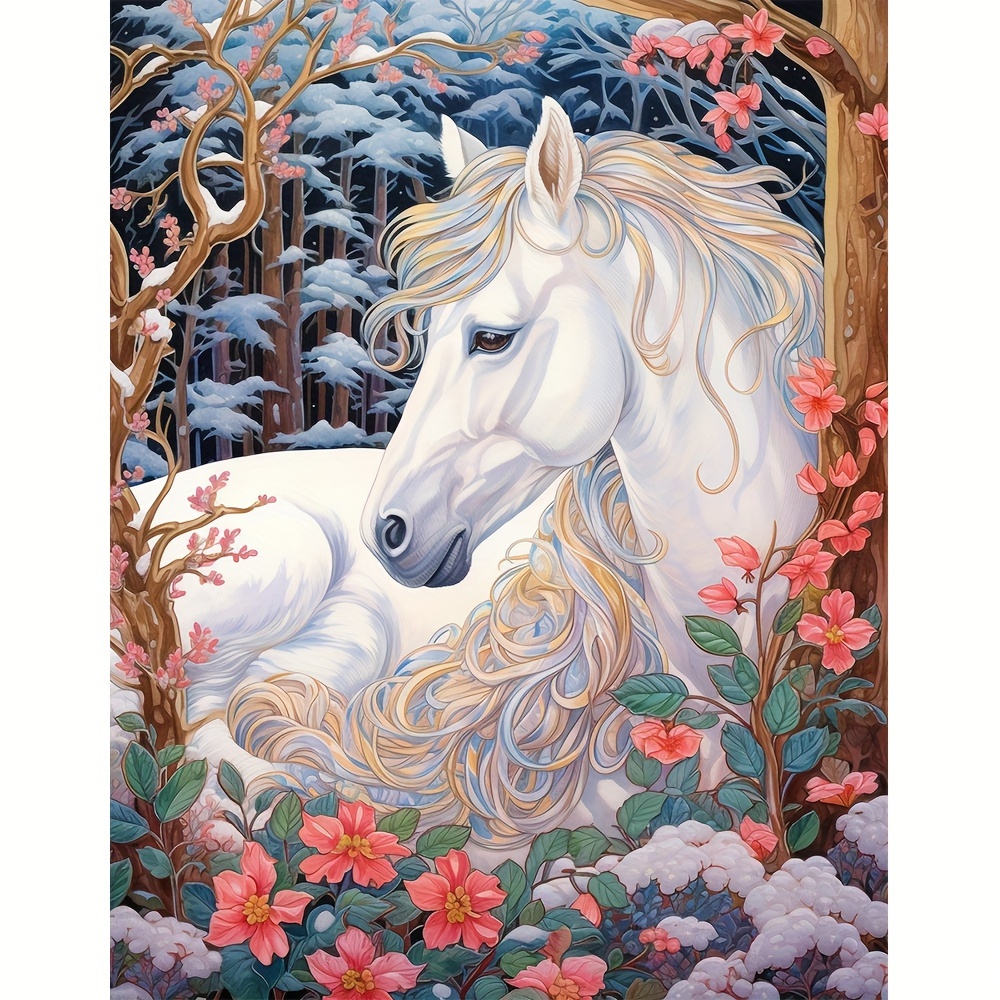 

1pc Large Size 40x50cm/15.7x19.7inch Without Frame Diy 5d Diamond Painting Beautiful White Horse, Full Rhinestone Painting, Diamond Art Embroidery Kits, Handmade Home Room Office Decor