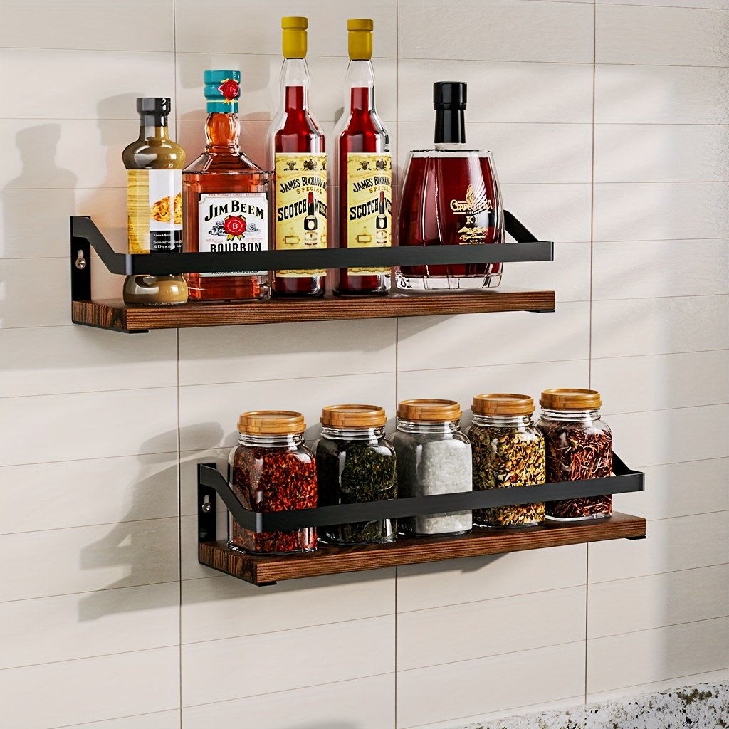 2pcs Floating Shelves Bathroom Shelf Wall Kitchen Spice Jar Rack