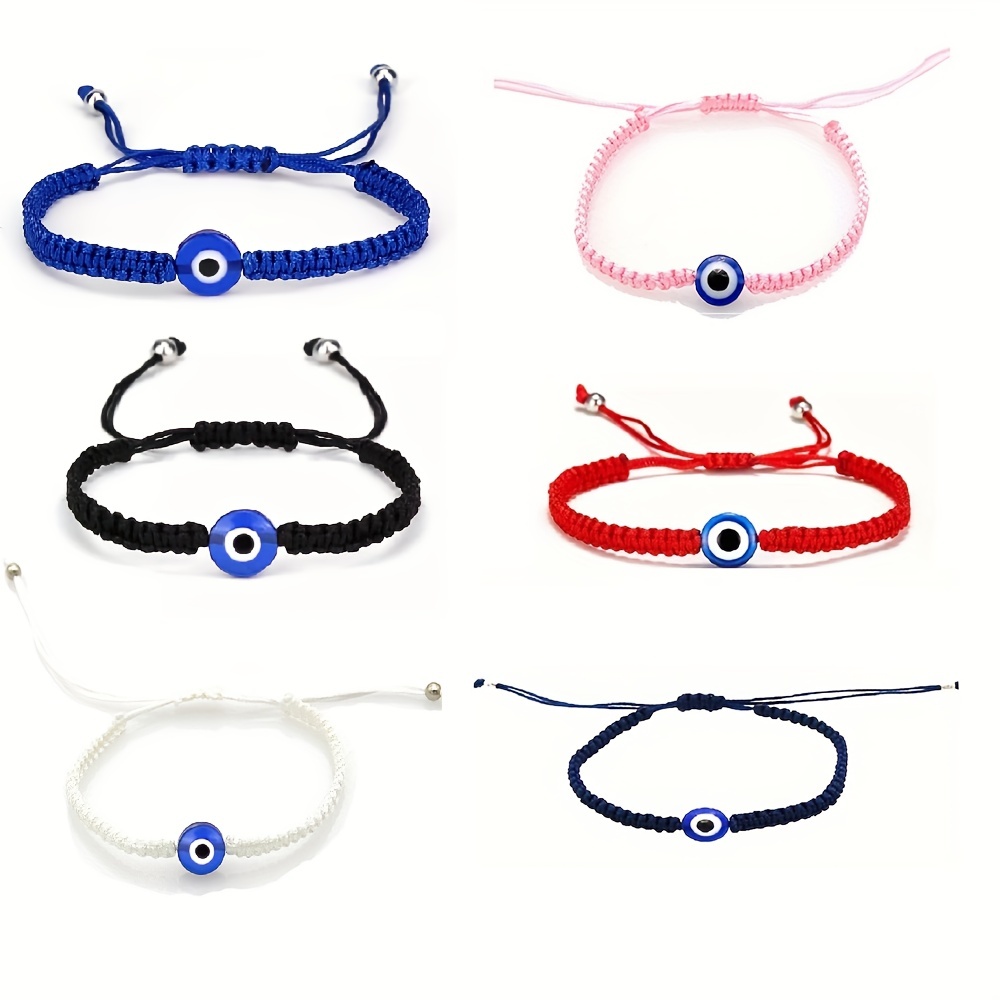 6 x Simple Evil Eye Bracelets, Adjustable Cord Bracelet, Party