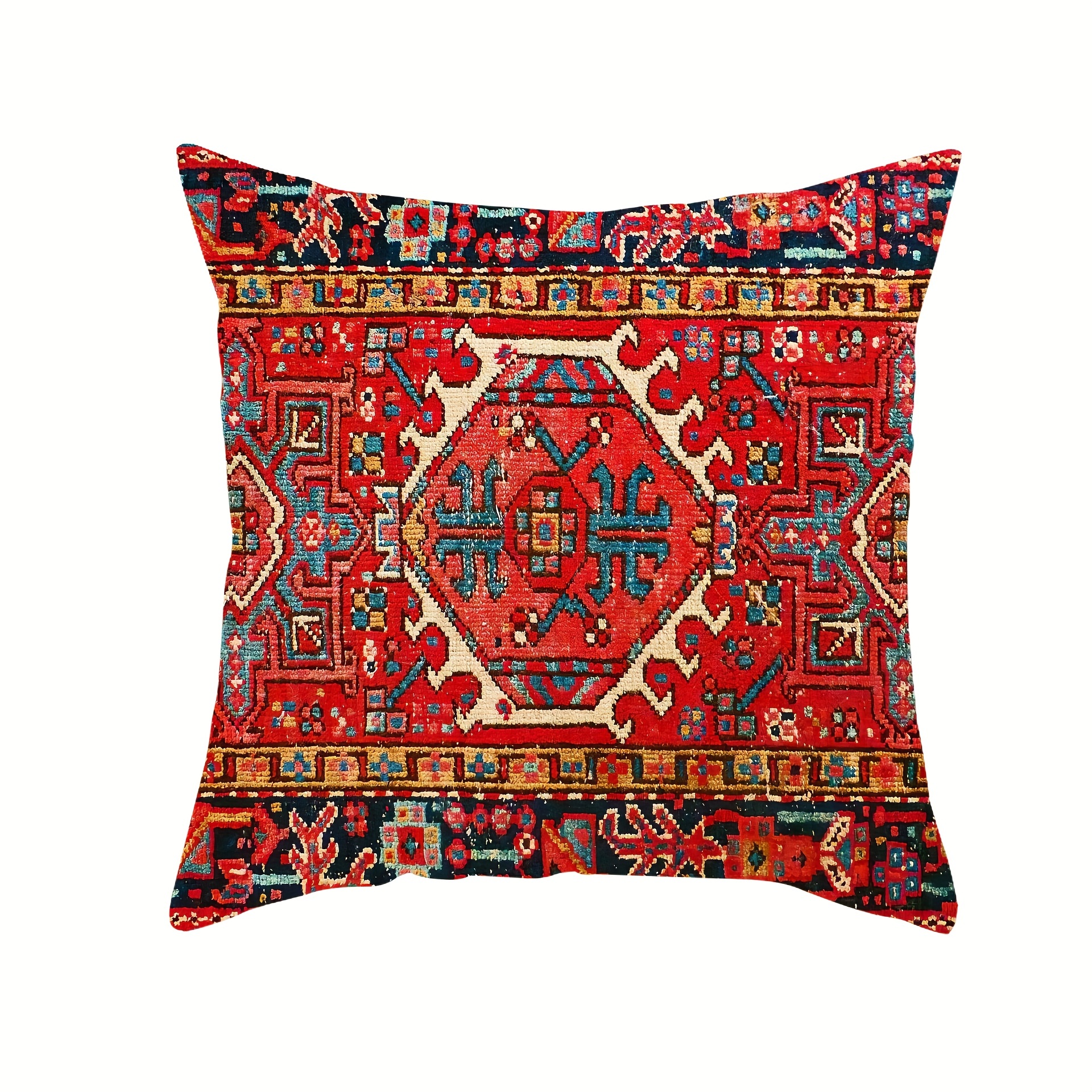 4pcs retro persian geometric pattern printing cover no pillow core red linen throw pillow cover for rv sofa bedroom car living room home decor details 3