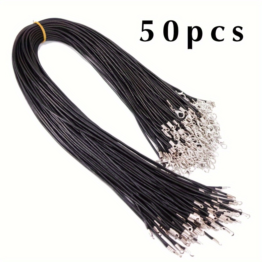 

50pcs Premium Leather Necklace Chains Bracelet Cord With Clasps For Pendants, Bulk Waxed Rope Necklace String, Black, 18" For Jewelry Making Supplies