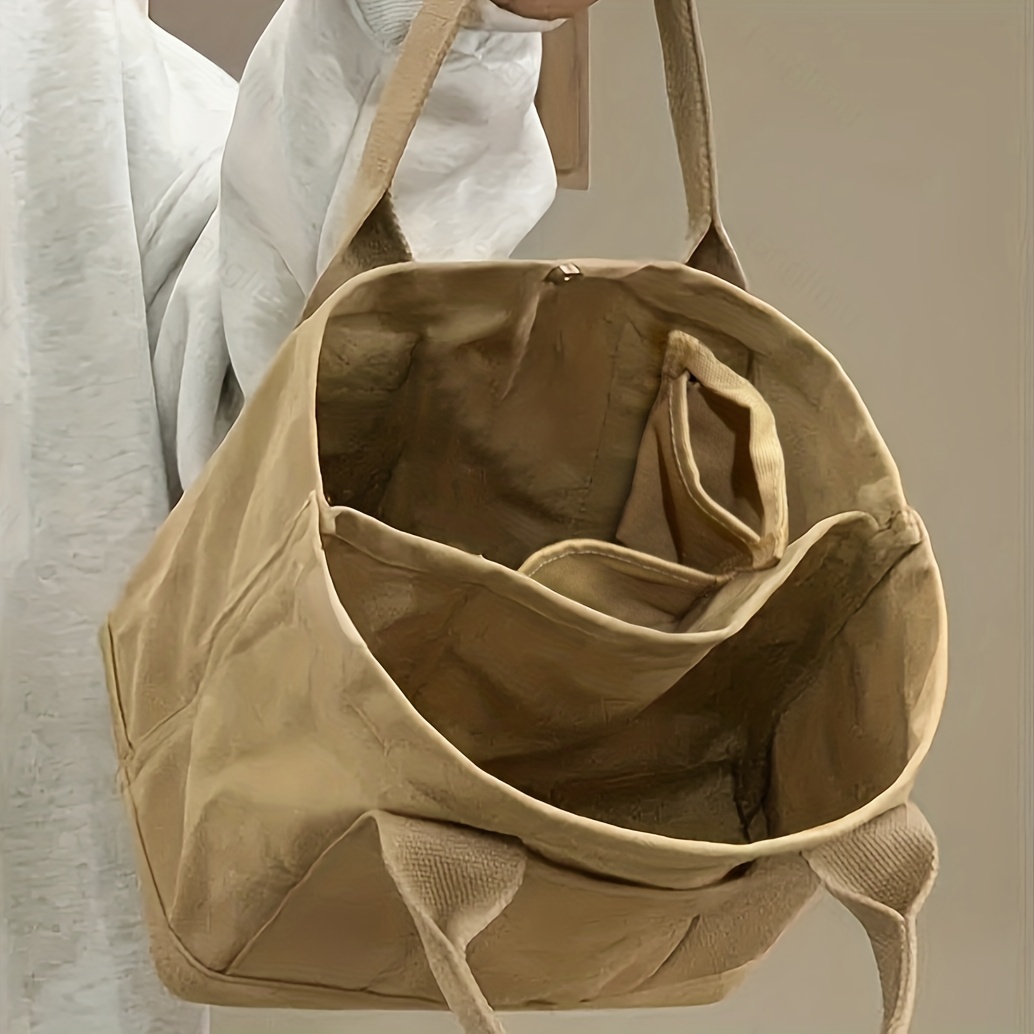 Solid Color Tote Satchel Bag, Lightweight Tote Canvas Bag, Multifunctional Bag For Work With Button