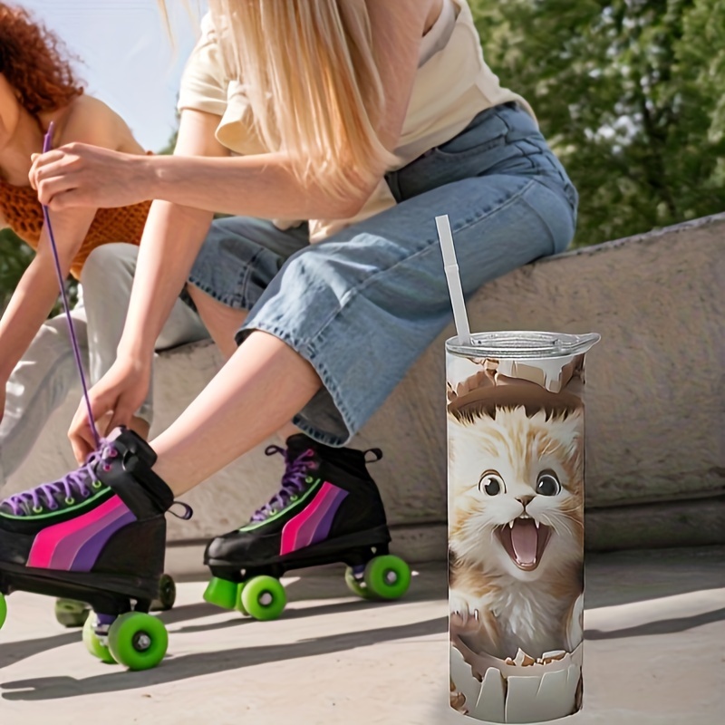 Insulated Tumbler With Handle Straw Lid Creative Laser Cat - Temu