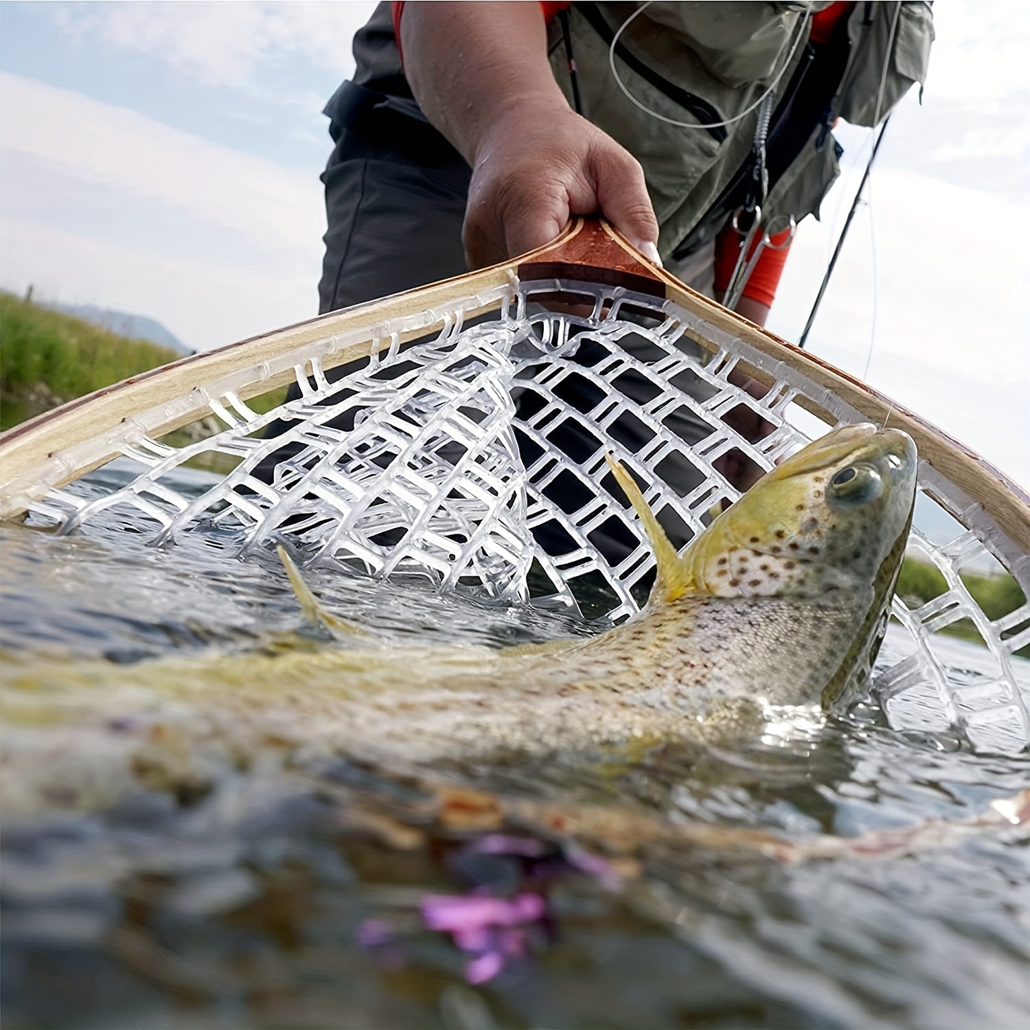 Floating Fishing Net - Folding Fishing Landing Net with Rubber Coating Mesh  for