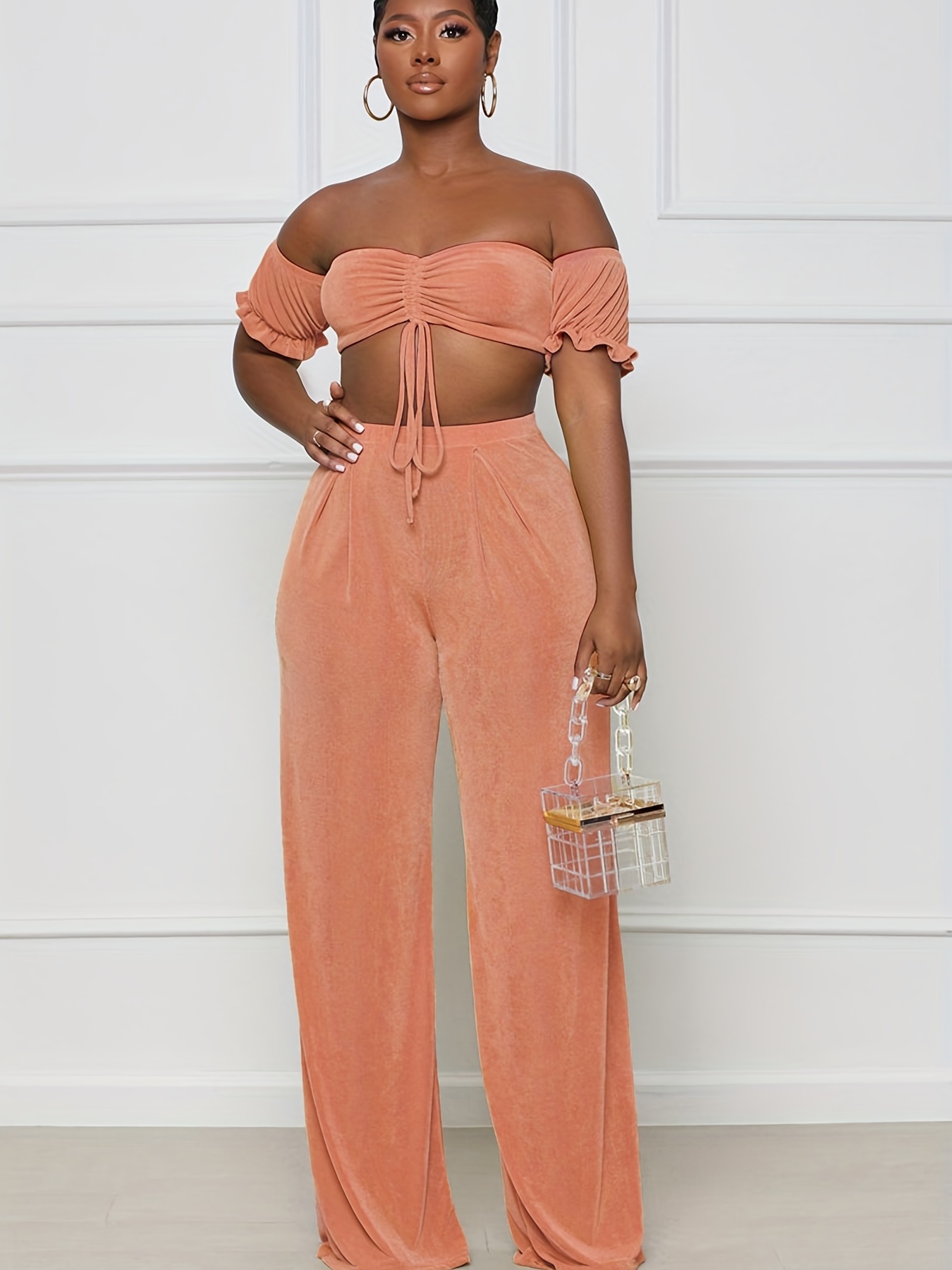 Solid Sexy Drawstring Shoulder Ruched Tube Top High Waist - Temu Malaysia