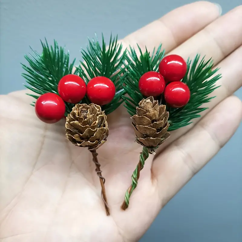 Artificial Pine Cone Picks red Berry Needle Stems pine - Temu
