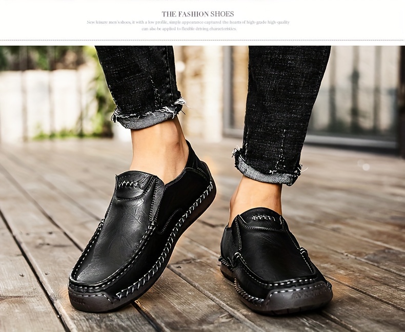 Men's Leather Slip On Loafers Simple Casual Walking