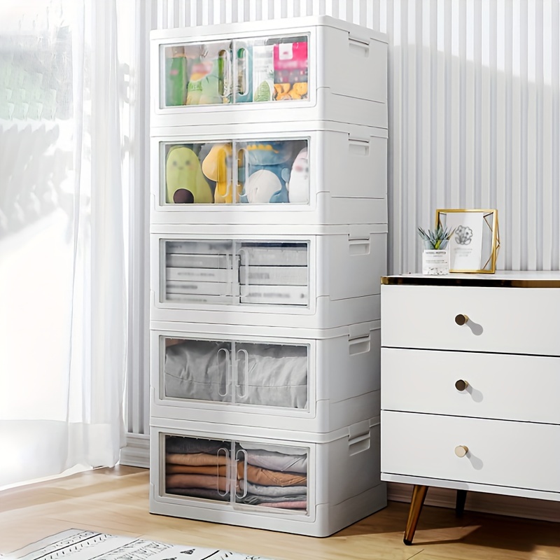 Foldable Clothes Storage Cabinet With Wheels Stackable And - Temu