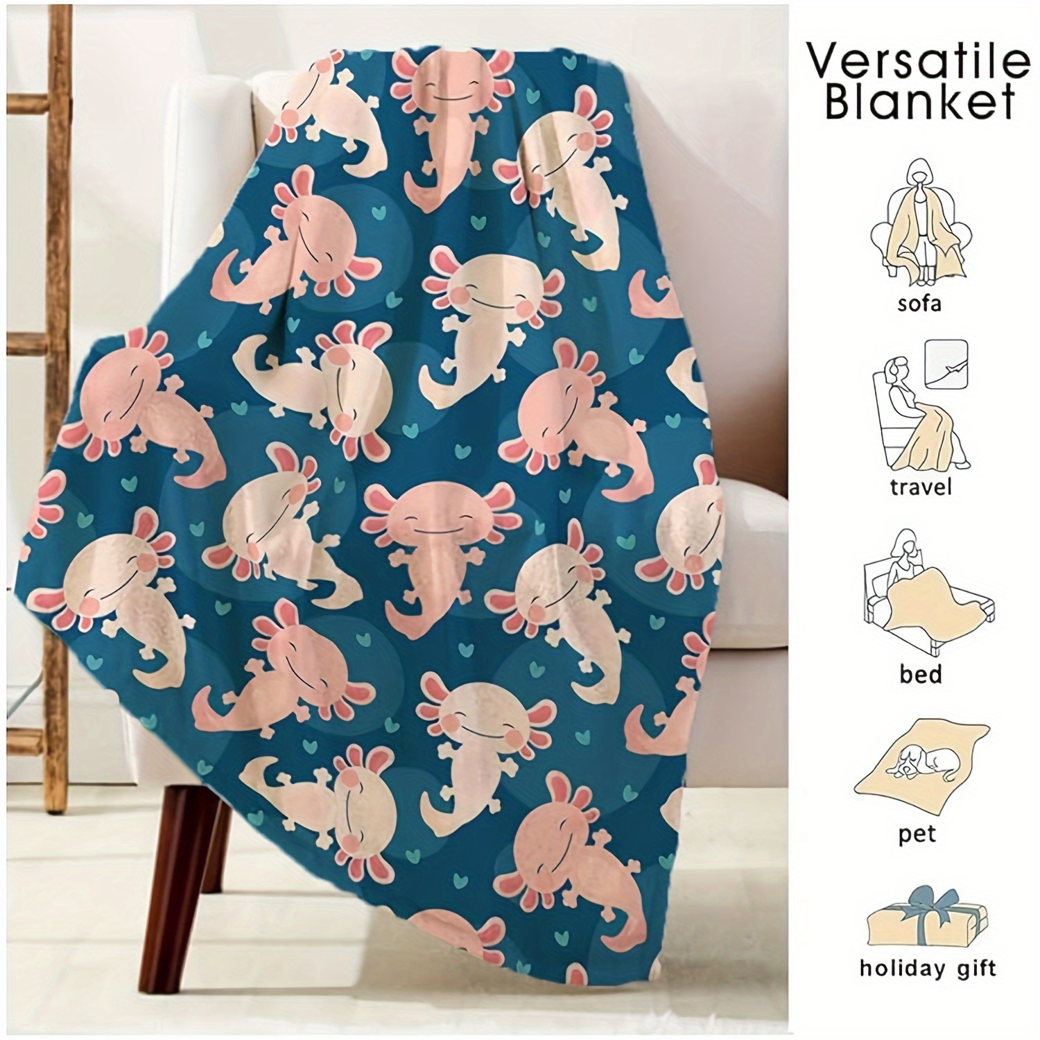 Customised Axolotl Blanket Soft Plush Axolotl Blanket Kawaii Gifts