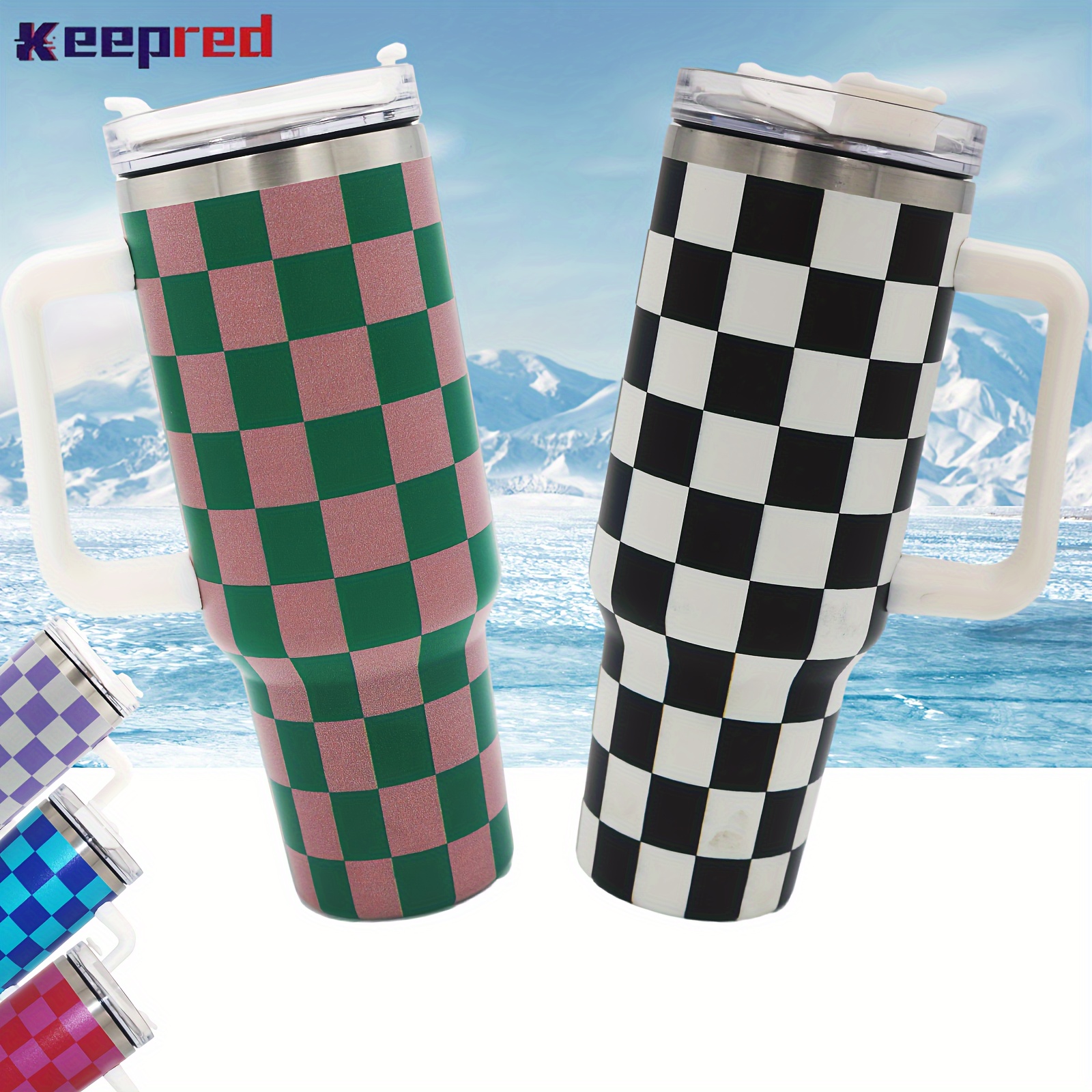 Keepred Plaid Tumbler With Handle And Straw Lid Portable - Temu