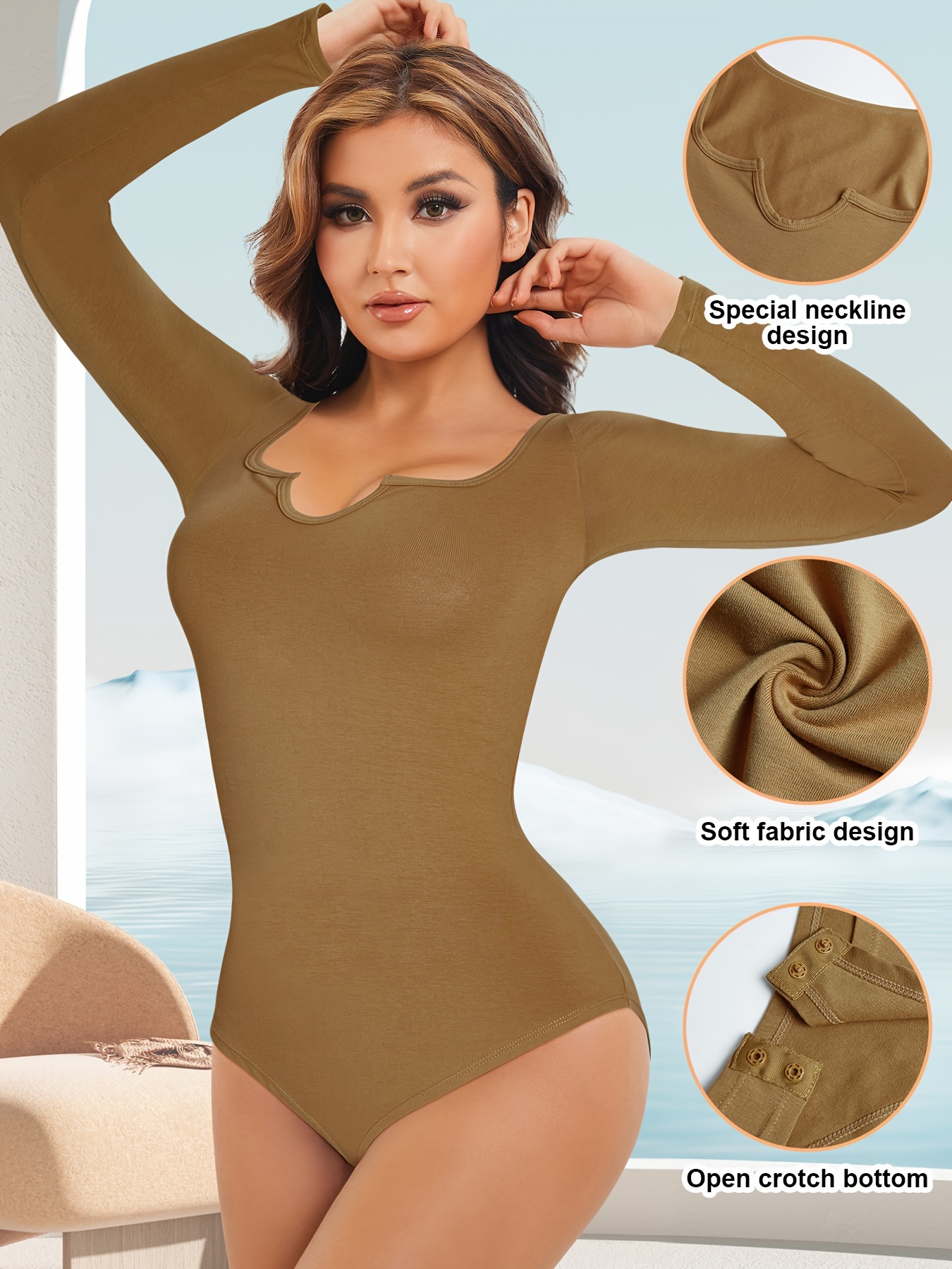 Long Sleeve Shaping Bodysuit Warm Tummy Control Slimming - Temu Canada