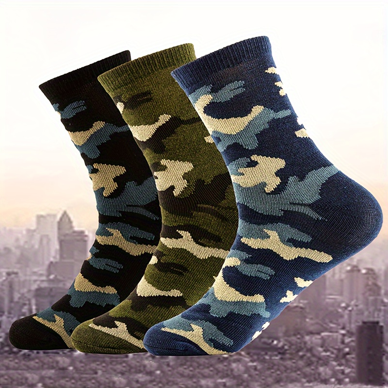 

3/5pairs Military Camouflage Men's Socks, Autumn And Winter Warm Men's And Women's Camouflage Socks, Breathable Non-slip Camouflage Crew Socks