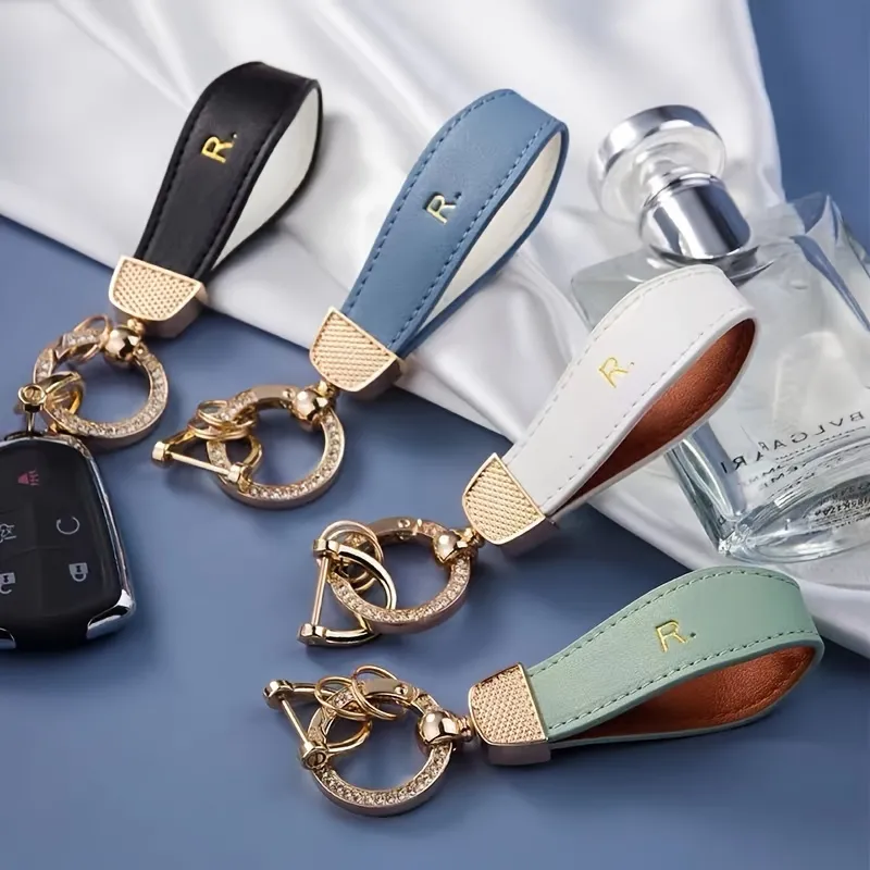 Sparkly Rhinestones & Anti-lost D-ring: Genuine Leather Car Keychain Key  Fob Key Ring Holder Accessories - Temu