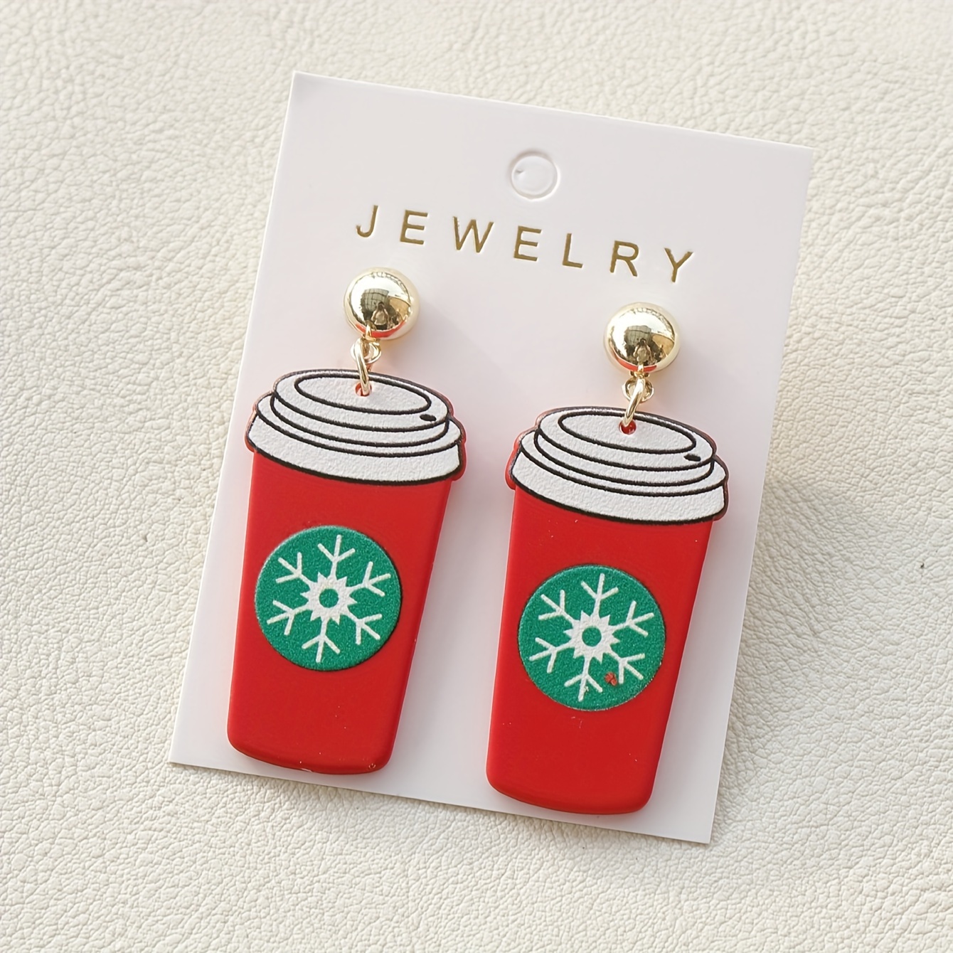 Red Coffee Cup Snowflake Pattern Dangle Earrings Cute Party - Temu