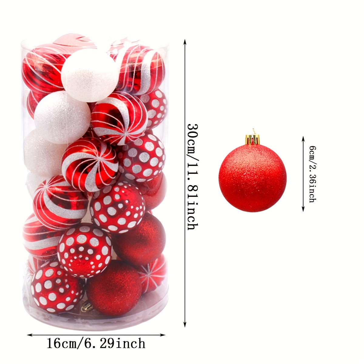 24PCS Christmas Tree Ornaments, Christmas Ball Set Glitter