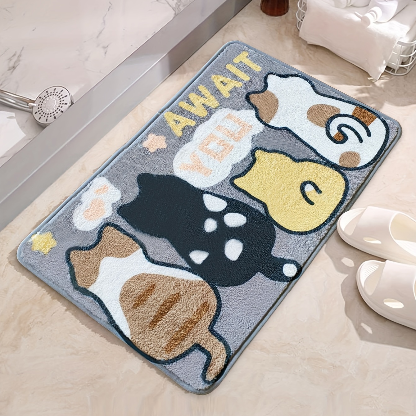 1pc Cartoon Cat Pattern Bath Mat, Cute Polyester Anti-slip Bath Rug For  Bathroom