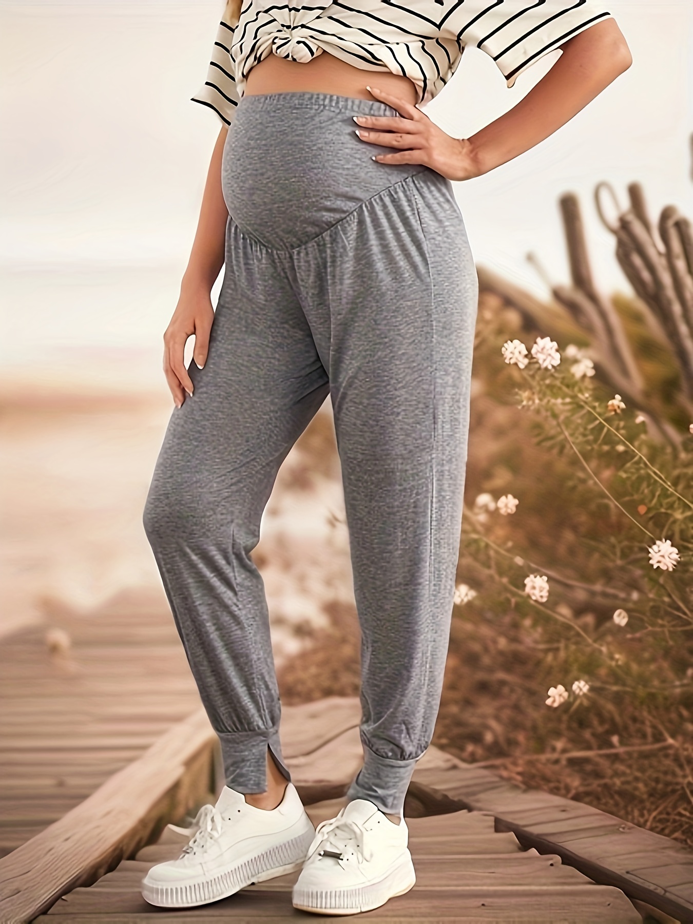 Maternity Trousers Loungewear Soft Touch Cotton Rich Pregnancy Yoga Gym  Casual