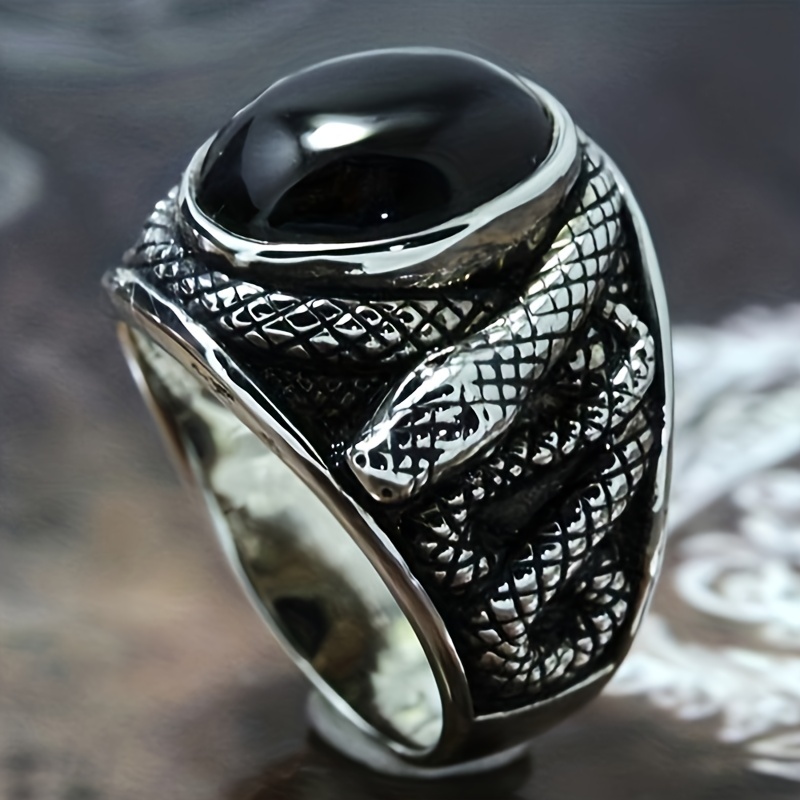 Men's Retro Rhinestone Snake Ring, Statement Party Accessory