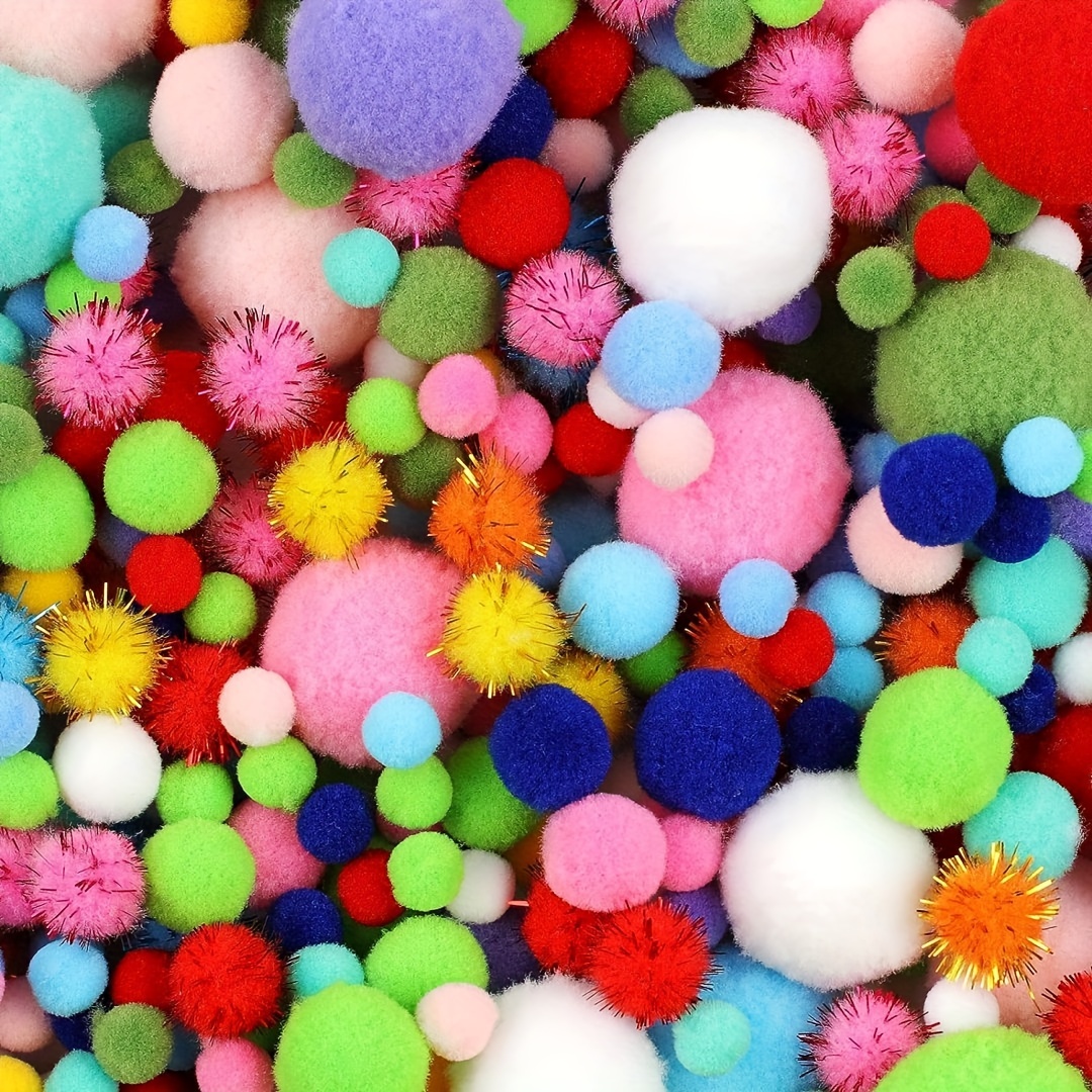 200 pompones multicolores, pompones para manualidades con 24 ojos saltones  vibrantes para decoración de artes y manualidades (multicolor)