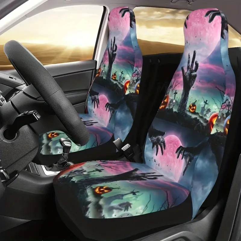 Horror Halloween Printed Car Seat Covers, Front Seats, Double