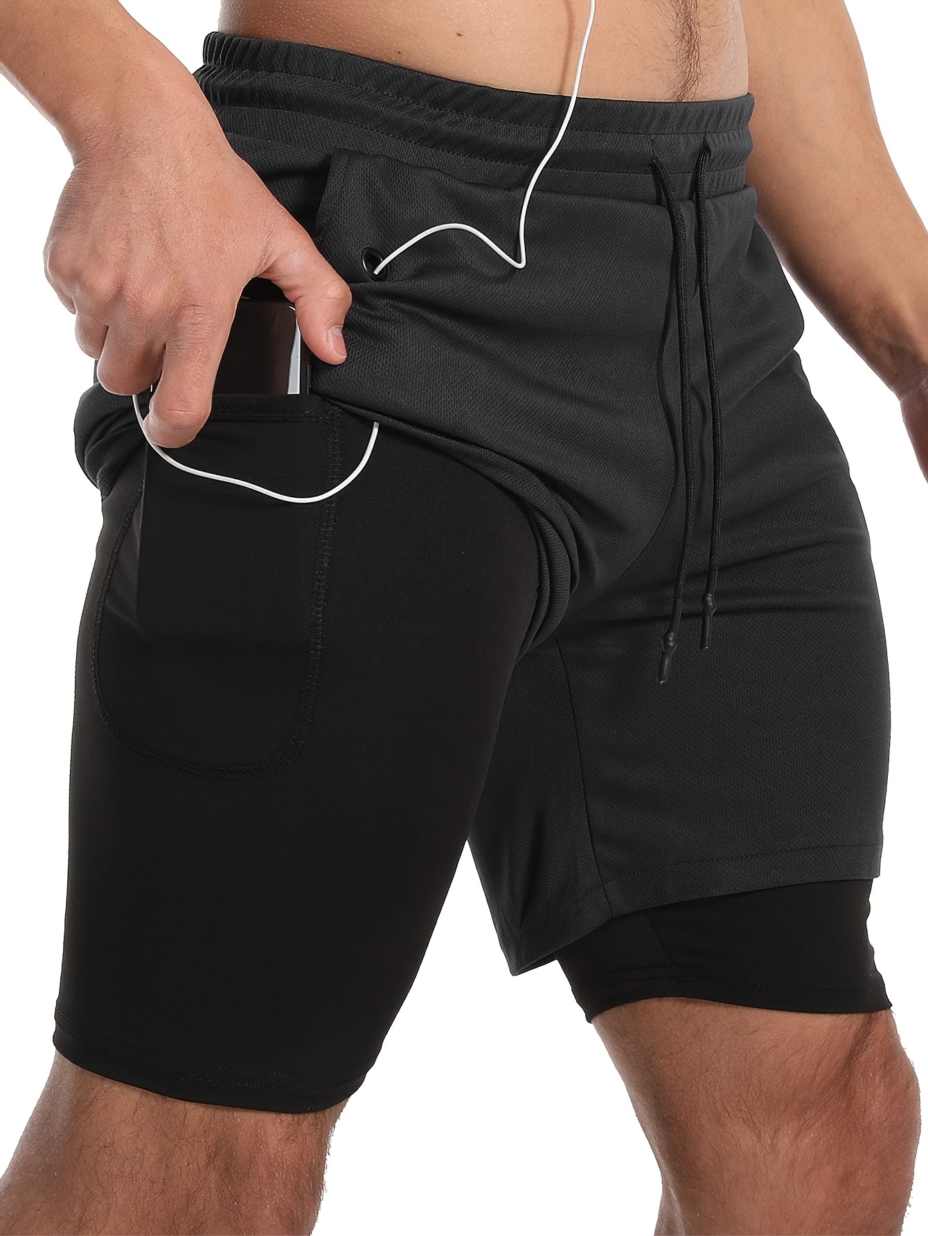 2 in 1 Double Layer Shorts Inner Pocket Men's Stretch Sports - Temu Canada