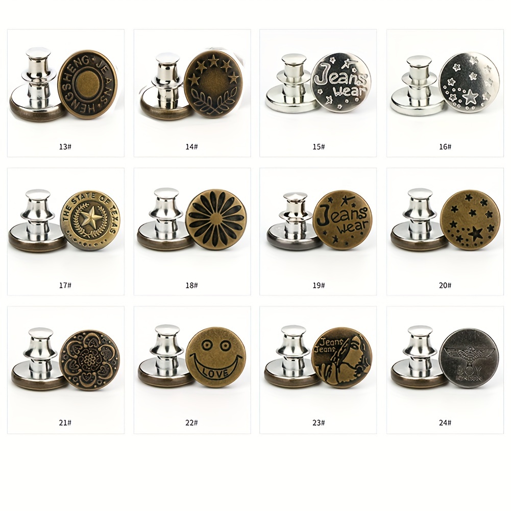  12 Sets Button Pins for Loose Jeans, No Sew and No Tools  Instant Replacement Snap Tack Pant Button, Ceryvop Reusable and Adjustable  Metal Pants Button Tightener