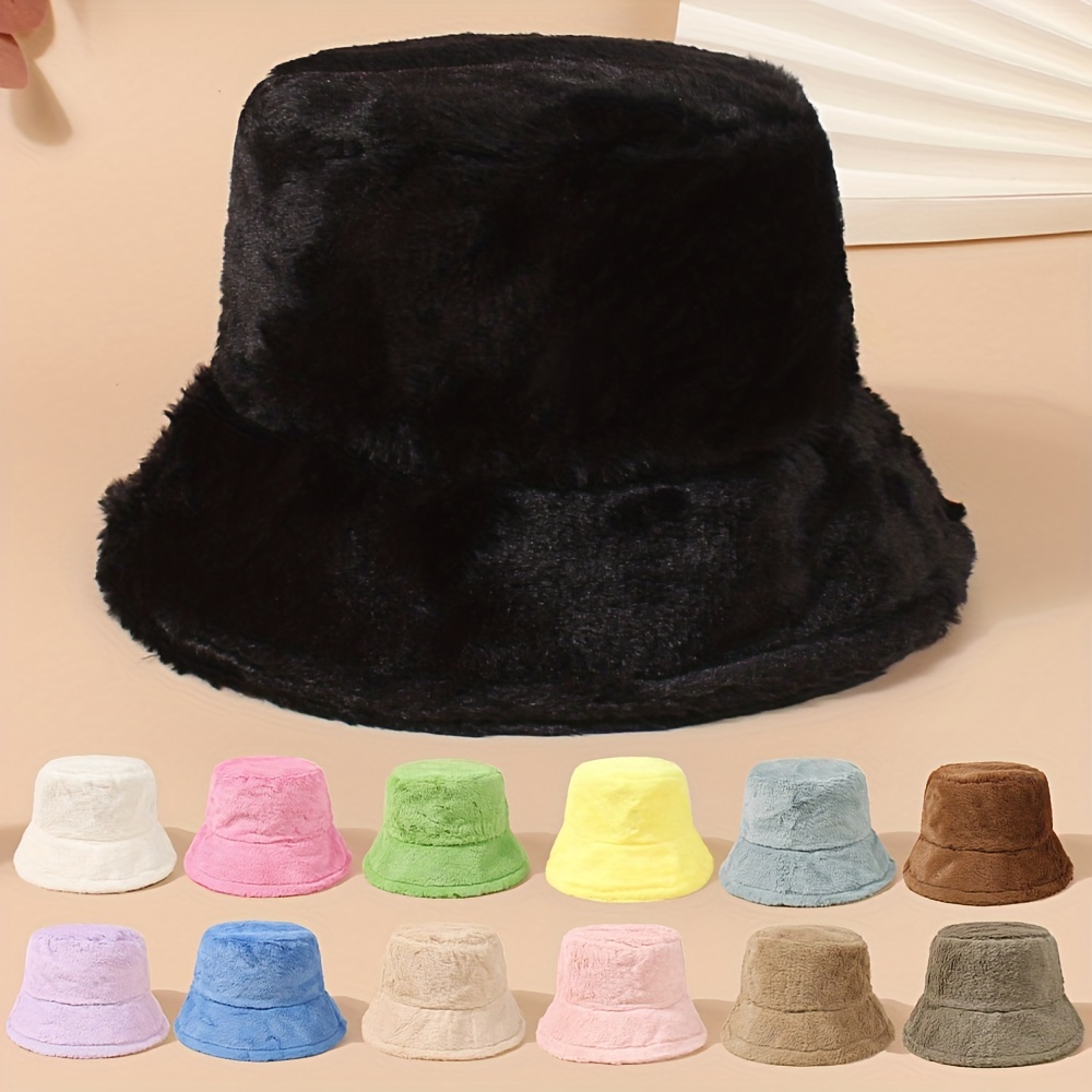 Fluffy Fishing Hat, Warm Fluffy Fishing Hat for Women Fishing Hat Girls  Fluffy Fishing Hat Hats Women's Winter Bucket Hat Women Black
