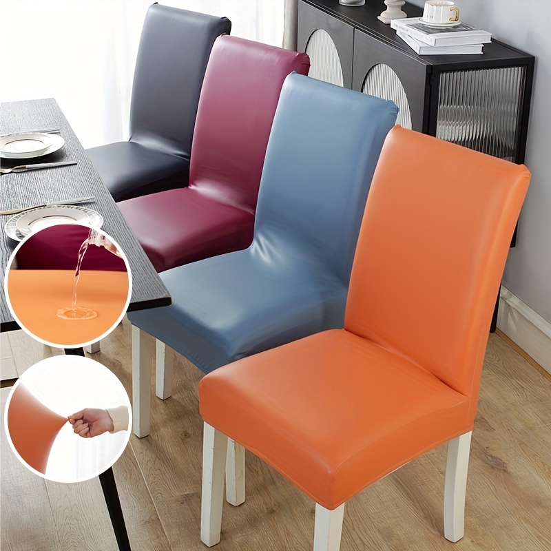 

1pc Waterproof Leather Stretch Chair Cover - Removable, Washable, And Stretchable Dining Chair Protector For Home Decor And Wedding Parties