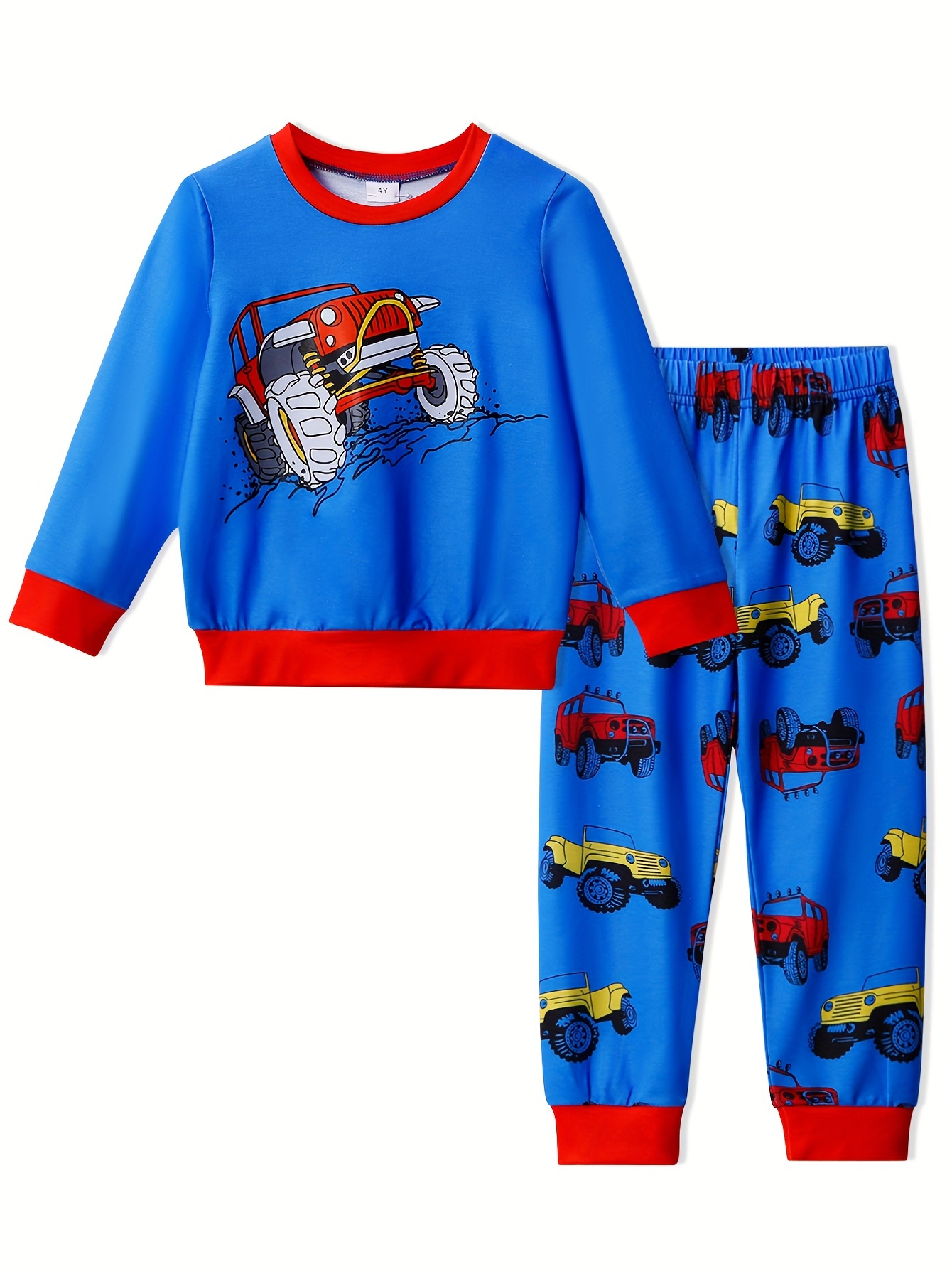  Pantalones de pijama para hombre, con dibujos animados, color  azul azulado, pantalones de descanso, pantalones de pijama con bolsillos,  talla S, Camiones de bomberos de dibujos animados para niños : Ropa