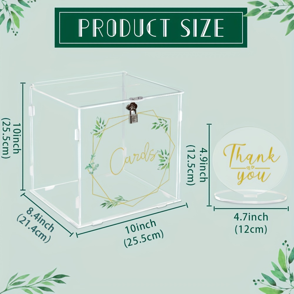 1pc, Acrylic Wedding Card Box(10x10x5.5 Inches), Clear Gift Card Box For  Wedding Reception, Elegant Wedding Envelope Money Memory Box With Stickers