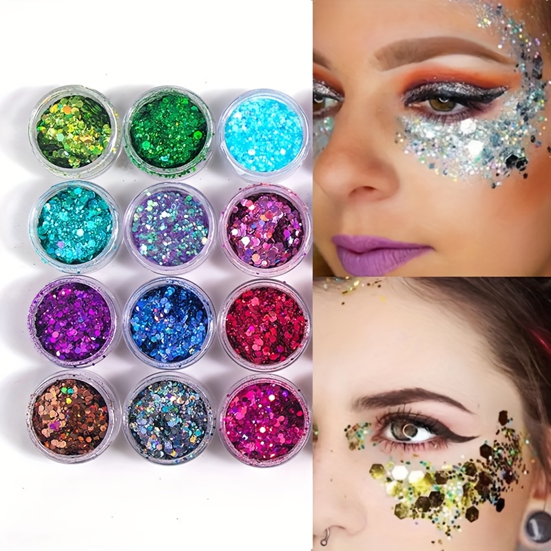 12 Color Chunky Nail Glitter Body Glitter Makeup Glitter for Face Body Eye  Hair Crafts Cosmetic Sequins