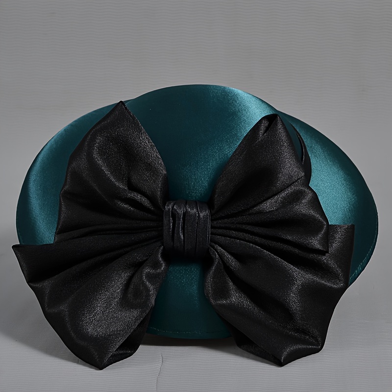 Big Bowknot French Style Fascinators Hat Elegant Derby Hats Solid Color Satin Headwear Banquet Party Dress Up Top Hat Wedding Bridal Hat,Temu