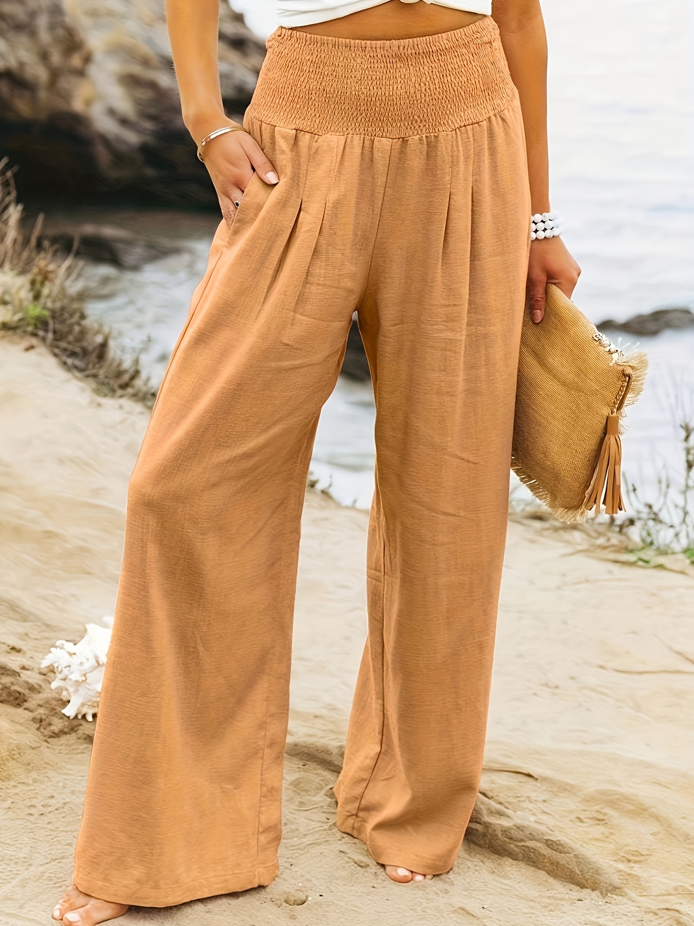 Korean Style Chic Pockets Wide Leg Pants Button Loose Casual Spring Fall  High Waist Capris Womens Clothing Simple Fashion From Junxcj, $37.14