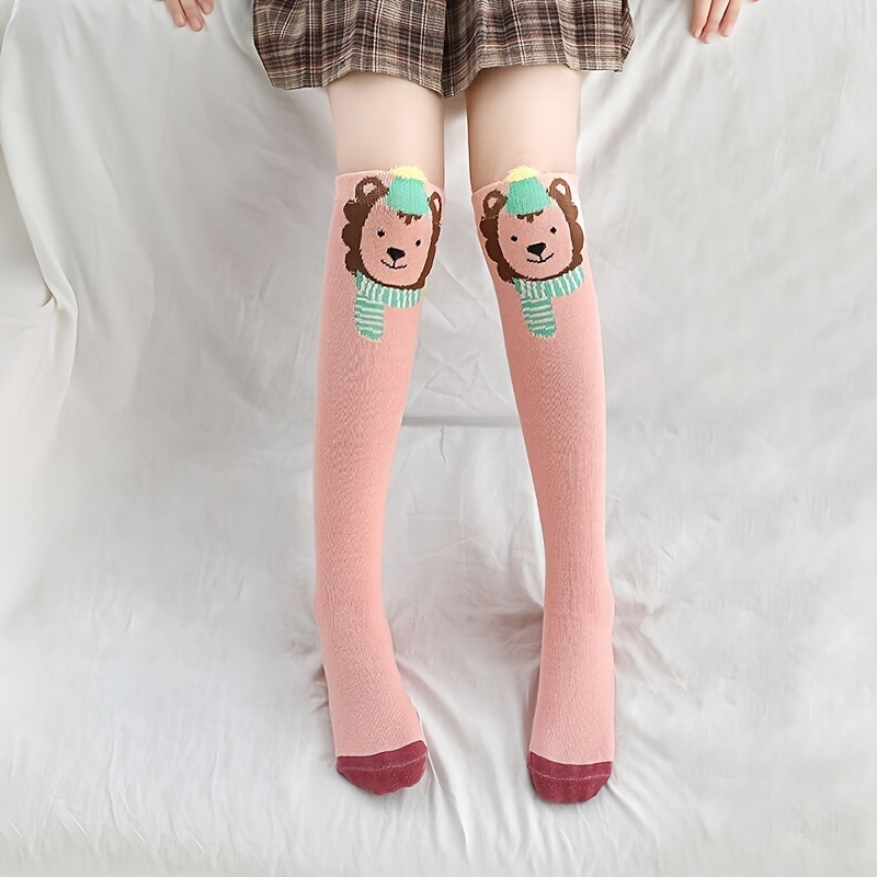 Calcetines largos de algodón para niña, diseño de mono de zorro león,  medias altas por encima de la rodilla