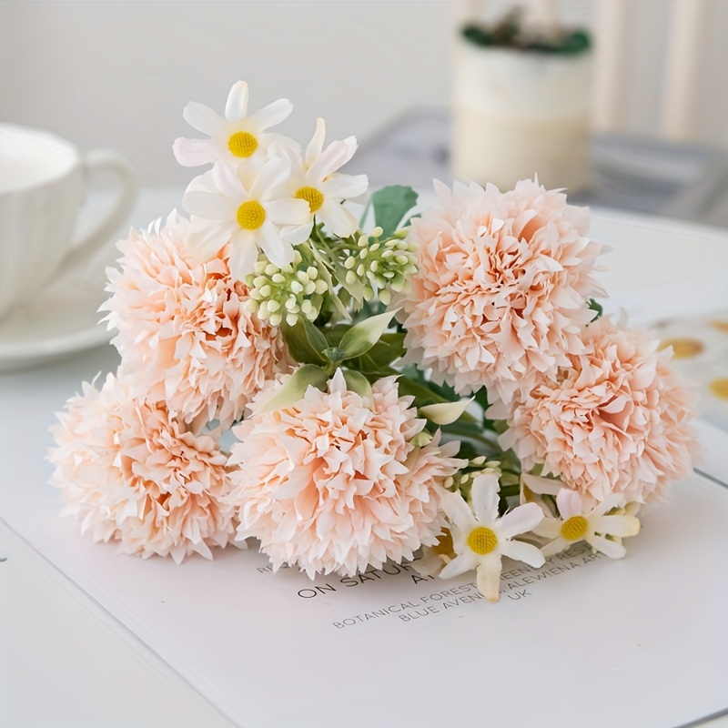 Artificial Flowers Set, Fake Silk Hydrangea Bouquet Chrysanthemum  DecorPlastic Flower Arrangements Bouquet Decorations for Weddings Home