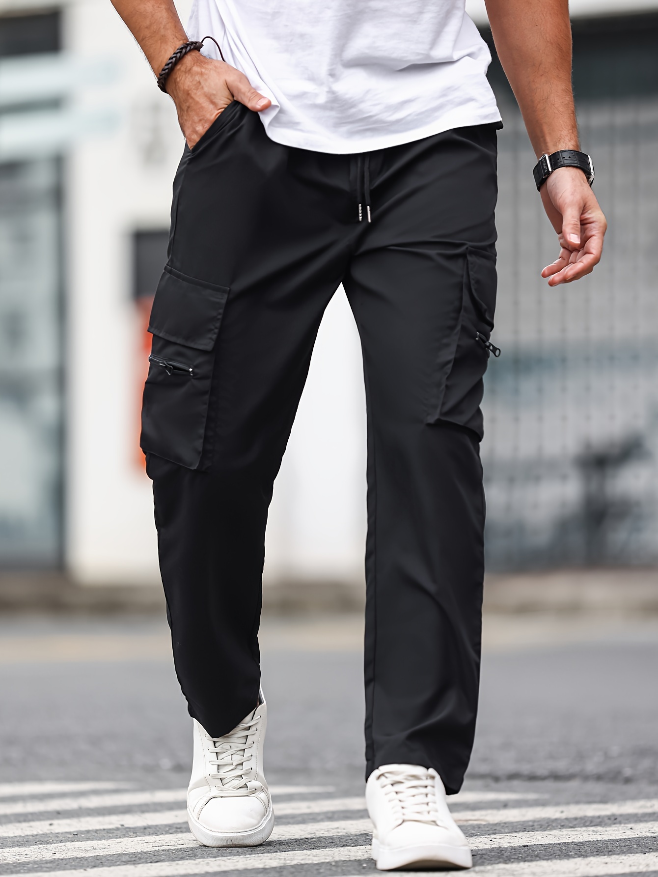 Hombre Pantalones Moda Color Bloque Multi Bolsillos Deportivos