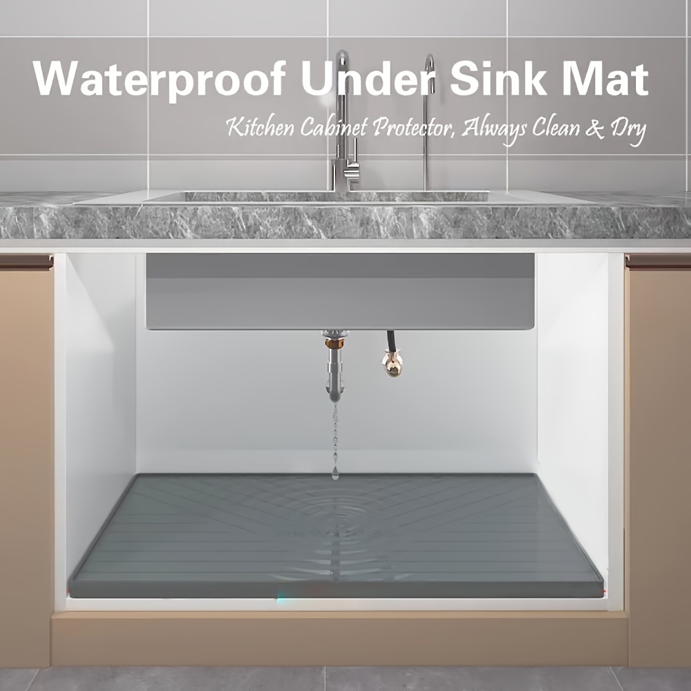 Under Sink Mats for Kitchen Waterproof Mat with Sink Tray with Drain Hole  Grey