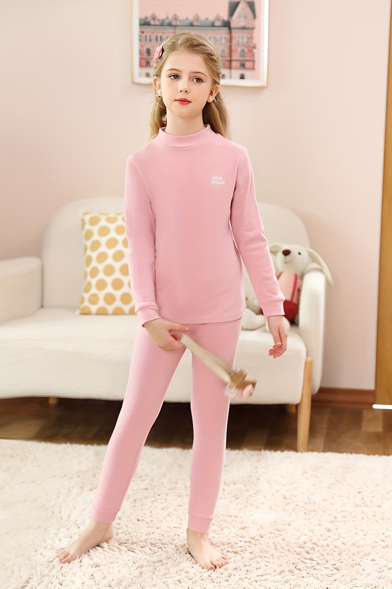 2pcs Kid's Thermal Underwear, Solid Color Crew Neck Top & Pants, Soft Comfy  Loungewear, Girl's & Boy's Clothes For Spring Fall Winter