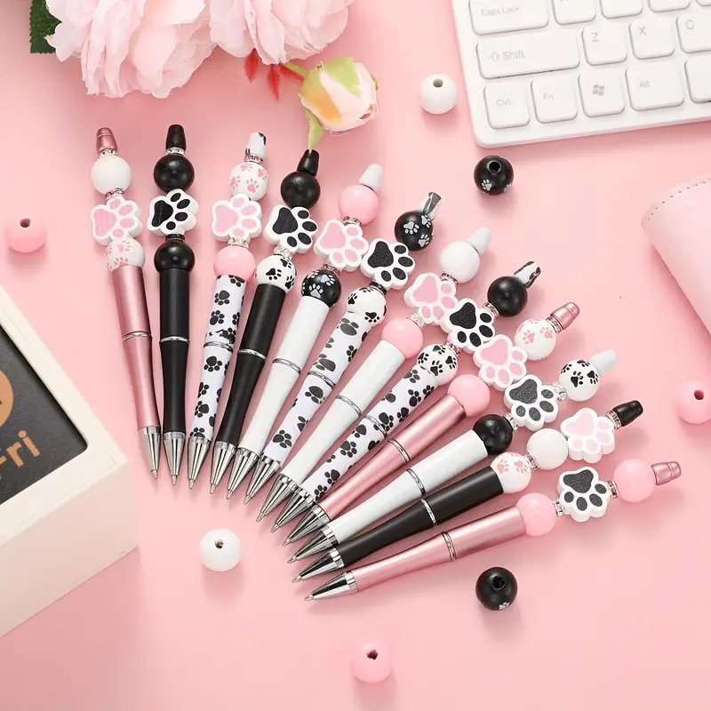 Cute Plastic Beadable Pens With Dog Paw Wood Beads Crystal - Temu
