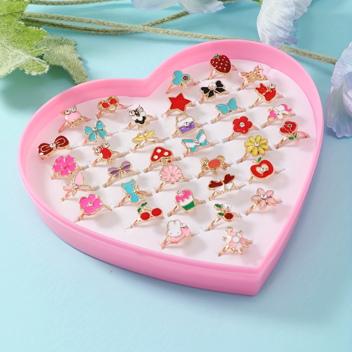 36Pcs/Set Cute Cartoon Rings Little Girls Jewelry Kids Birthday Gifts- with  Box