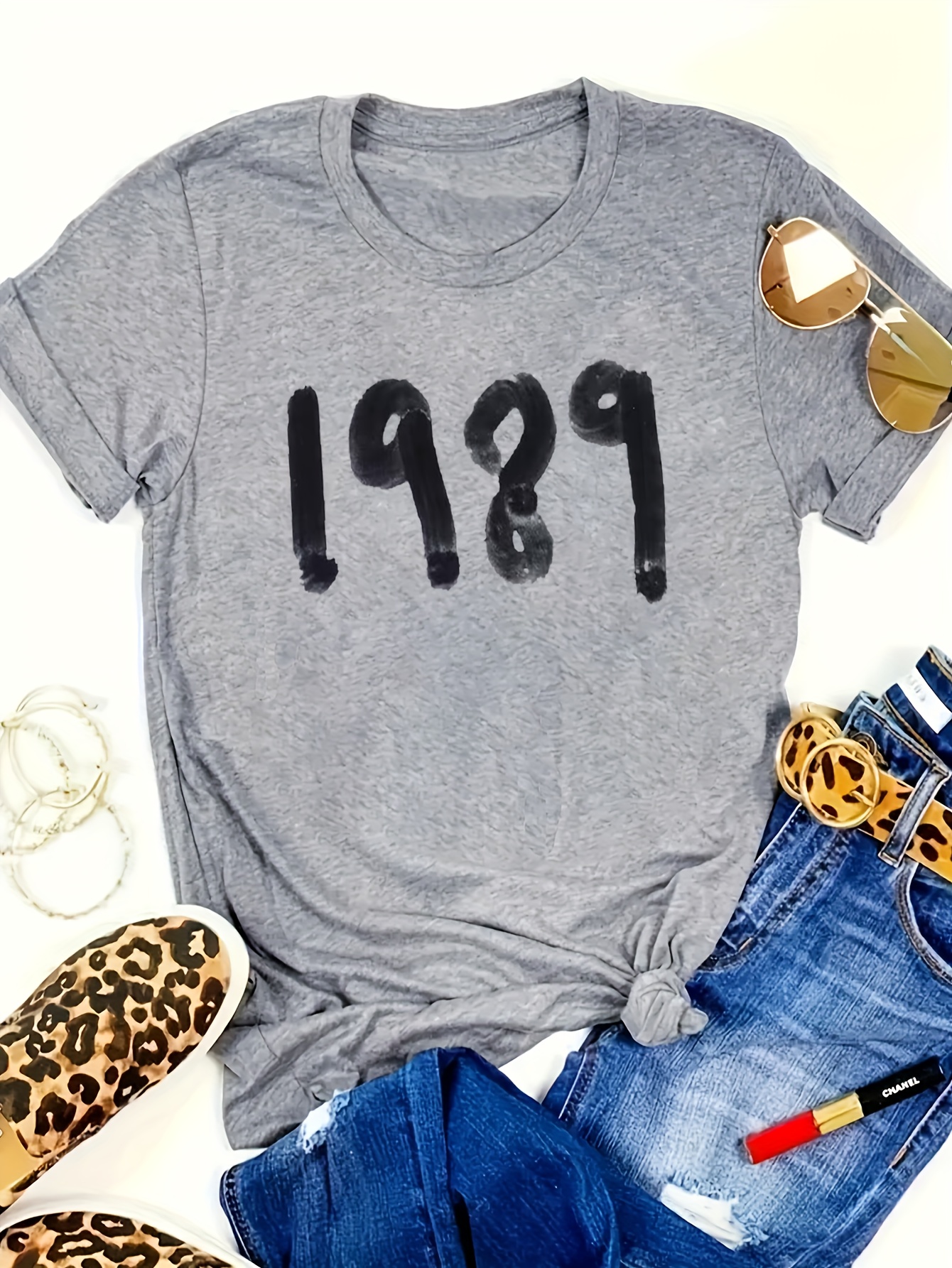 1989 Print Crew Neck T shirt Casual Short Sleeve T shirt For - Temu