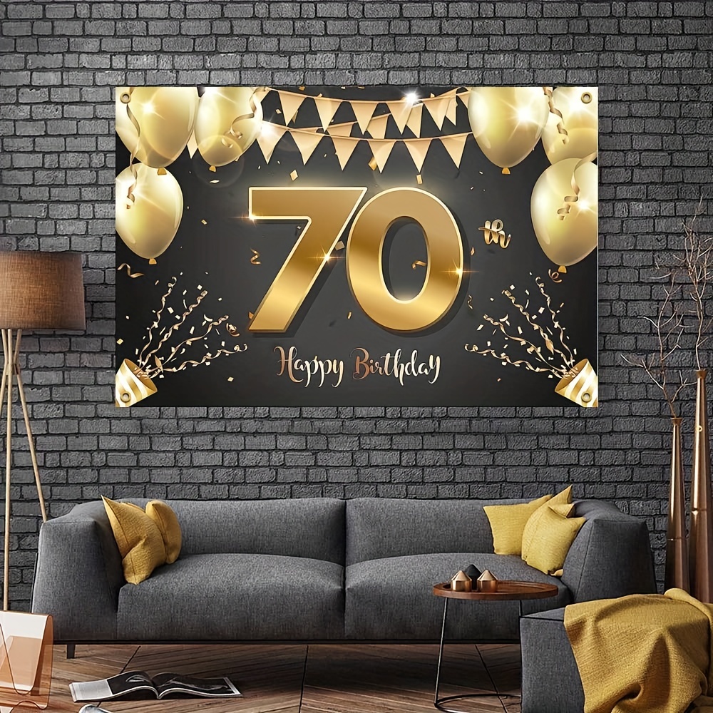 Décoration de fête d'anniversaire 70 ans - Bannière noire dorée et