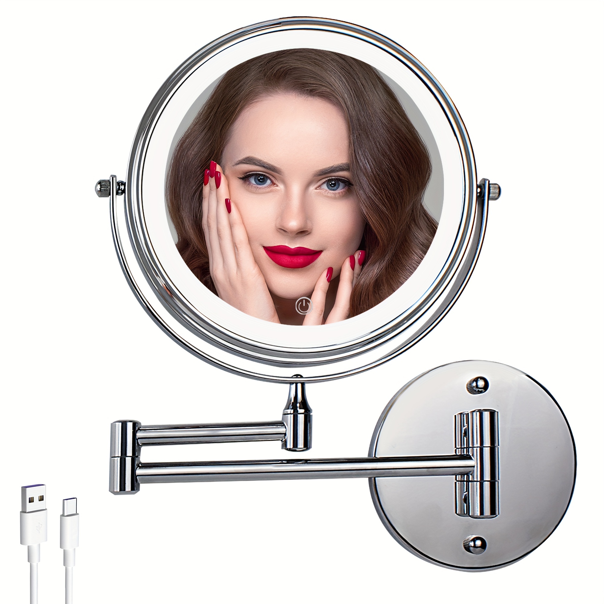  Espejo de maquillaje con luces, espejo de tocador con aumento  1X/10X con 46 luces LED, 3 modos de iluminación, brillo ajustable y  recargable, espejos de maquillaje de viaje compactos personales 