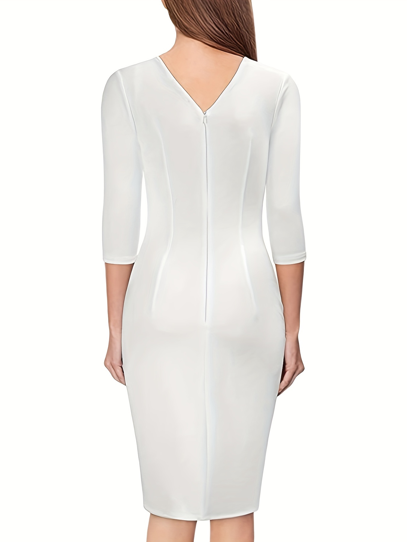 Vestido Blanco Sólido De Oficina Para Mujer, Vestido Ajustado De