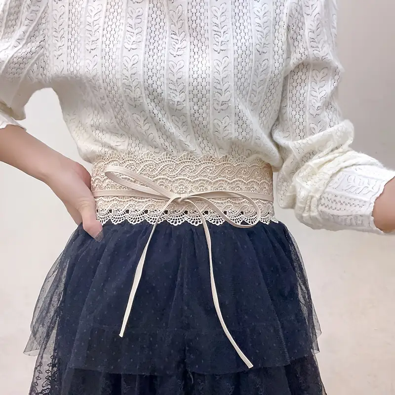 Elegant Lace Wide Belts Solid Color Elastic Lace Waistband - Temu