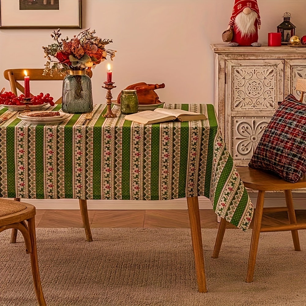 1pc, Nappe Imprimée Cadeau De Noël, Décoration De Noël Nouvel An, Tissu De  Table En Lin