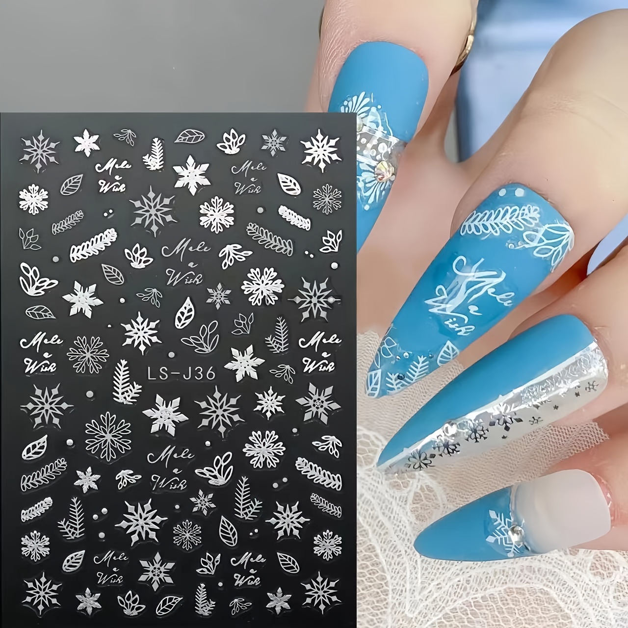 Adesivi Per Nail Art Con Design 3D Di Fiocchi Di Neve Di Natale